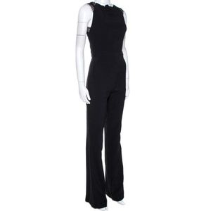 Roland Mouret Woven Lace Halter Straps Fitted Black Jumpsuit